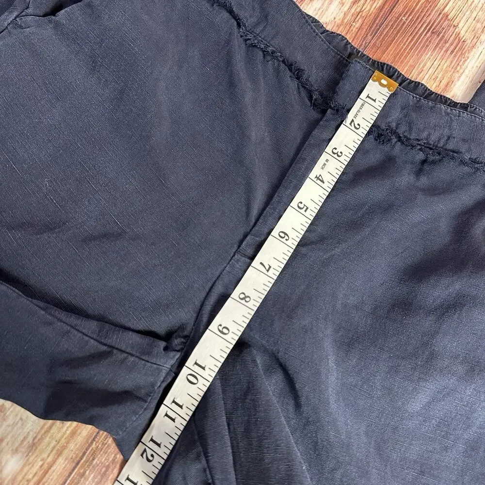 LOFT Size Small Navy Blue Linen Blend Mid Rise Frayed Hem Crop Ankle Pants 33x27 - Picture 6 of 10